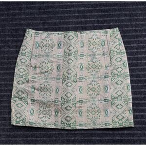 J. Crew Metallic Green Gold Silver‎ Aztec Pattern Mini Skirt Size 4 Sparkly EUC